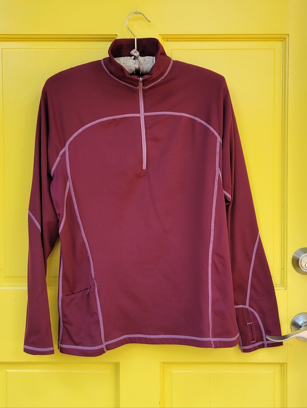 Riding Sport Burgundy Quarter Zip Equestrian Performance Pullover Thumbholes L